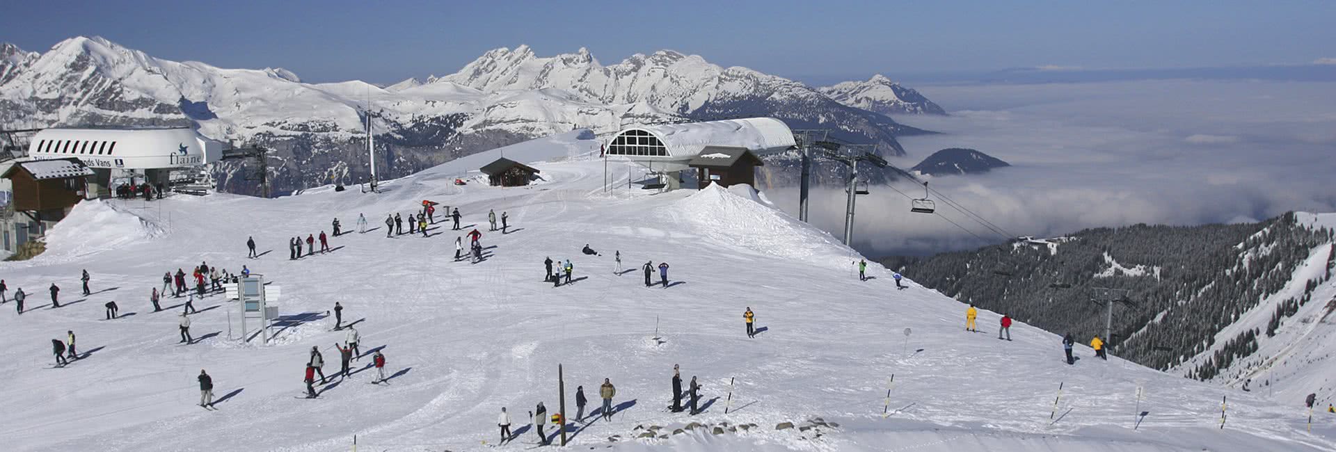 flaine skiers snowboarders